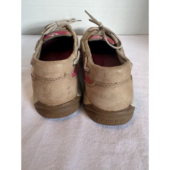 SPERRY Top Sider Beige Boat Shoes with Pastel Plaid TrIm Women's Size 8M EUC - Picture 5 of 7
